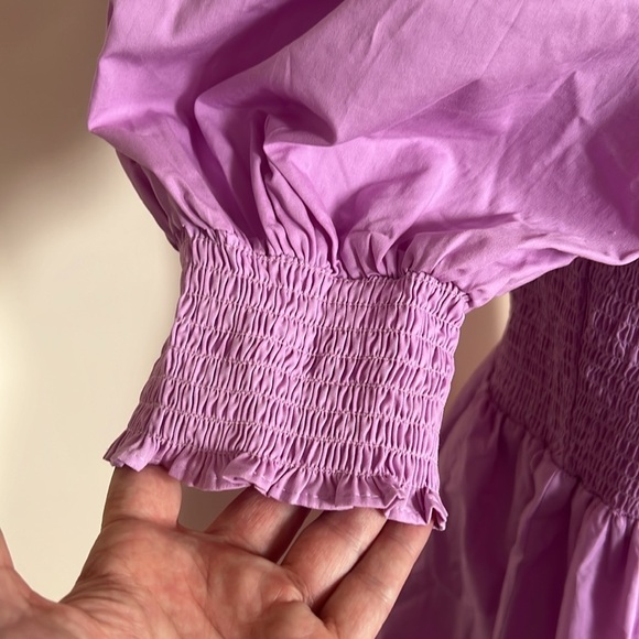 1.State Adorable Cotton Lilac Puff Sleeve Mini Dress with Smocked Bodice Size L - Picture 6 of 10